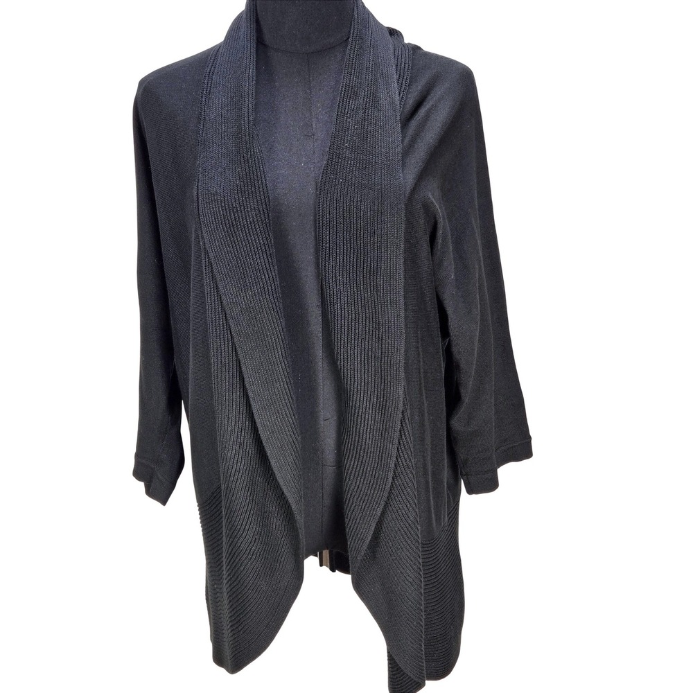 Women's Lauren Ralph Lauren 1X Black Cotton Knit Shawl Collar Cardigan